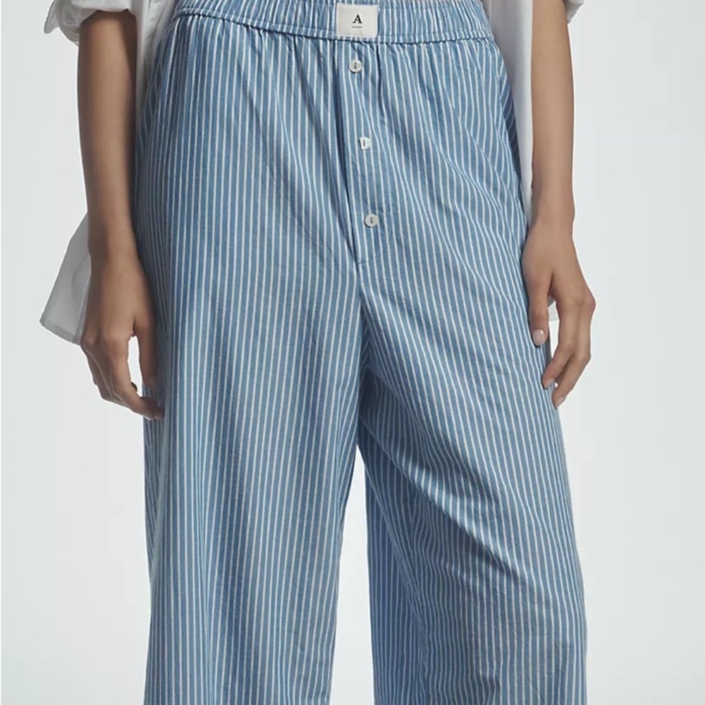 Anthropologie The Wren Blue Striped Wide-Leg Boxer Pants. XS
